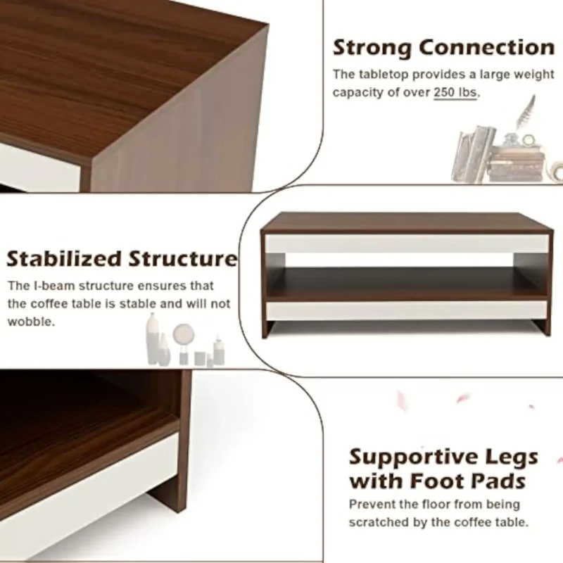 Rectangular Wood Mid-Century Modern Coffee Table with Storage Shelf - Image 5