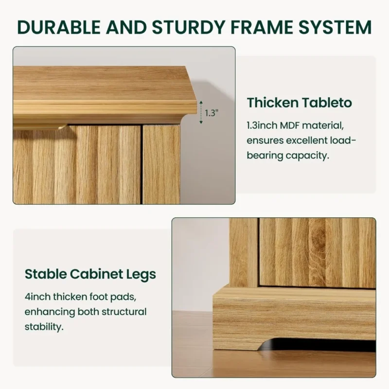 Fluted Oak Mid-Century Modern Sideboard with 4 Doors and Adjustable Shelving - Image 4