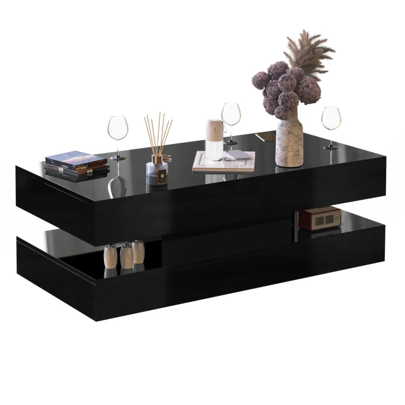 Rectangular High Gloss LED Coffee Table with Storage Drawers - Image 8