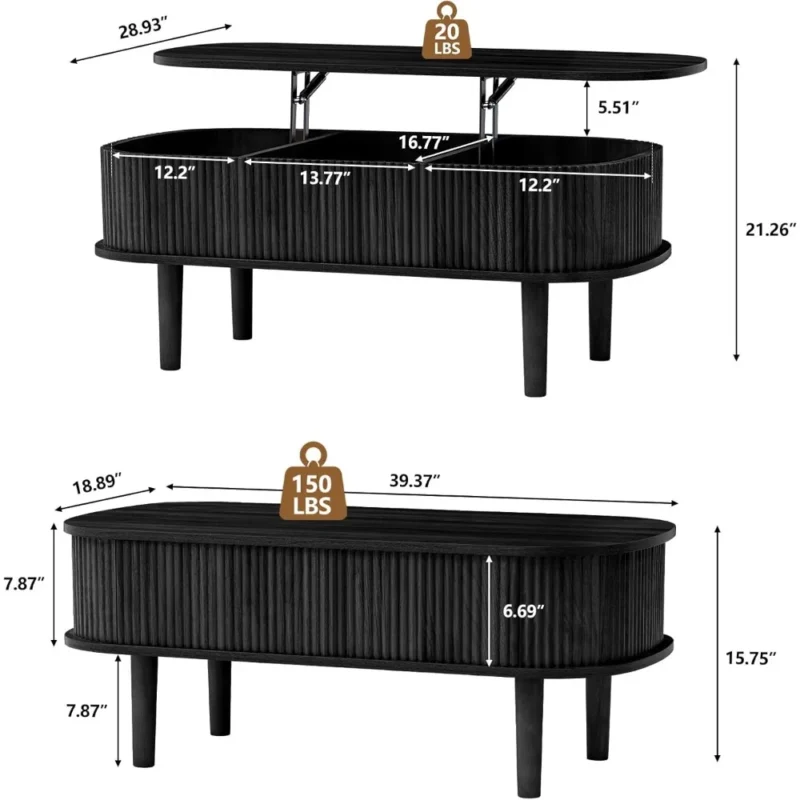 Oval Solid Wood Lift Top Mid-Century Modern Coffee Table with Hidden Storage - Image 2