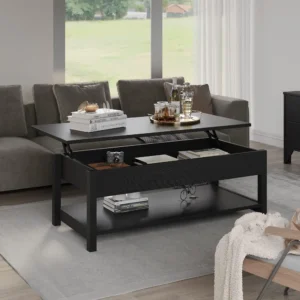 Rectangular Wooden Lift Top Mid-Century Modern Coffee Table with Hidden Storage