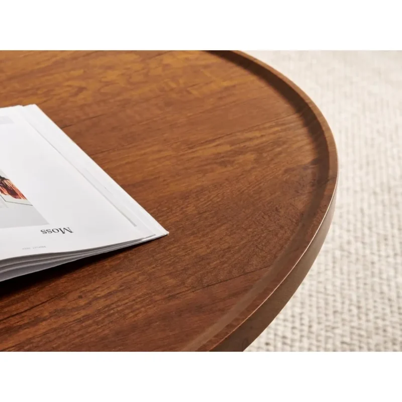Oval Walnut Engineered Wood Mid-Century Modern Coffee Table with Double Layer Storage - Image 5