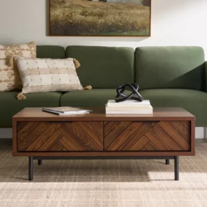 Rectangular Walnut Wood Mid-Century Modern Coffee Table with Storage