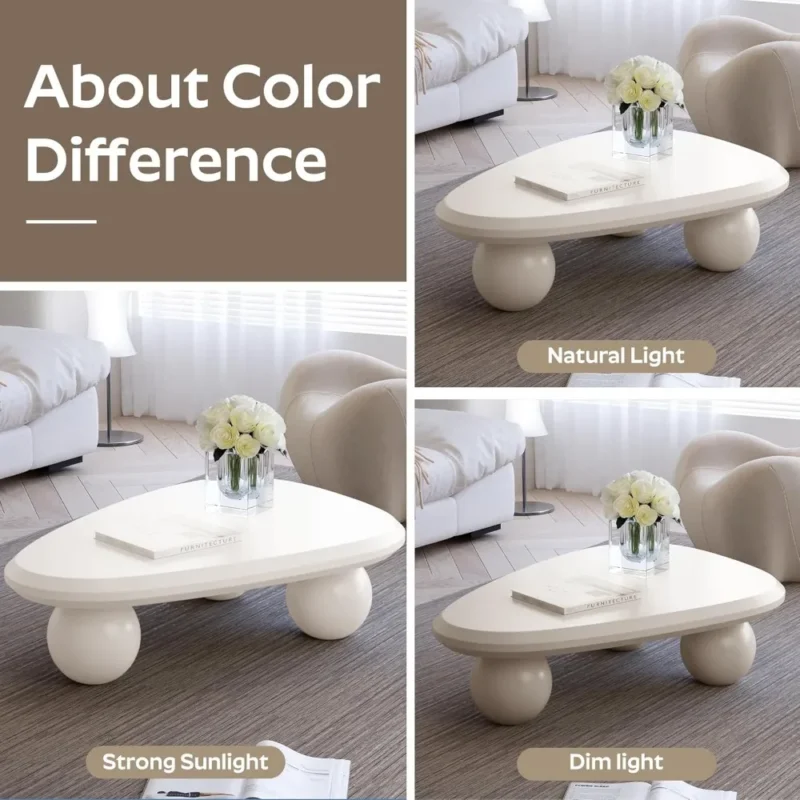 Curved Organic White Coffee Table with Round Legs Mid-Century Modern Design - Image 6