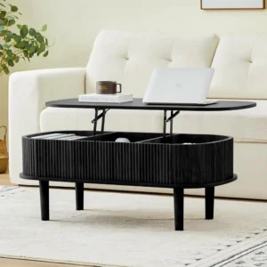 Oval Solid Wood Lift Top Mid-Century Modern Coffee Table with Hidden Storage