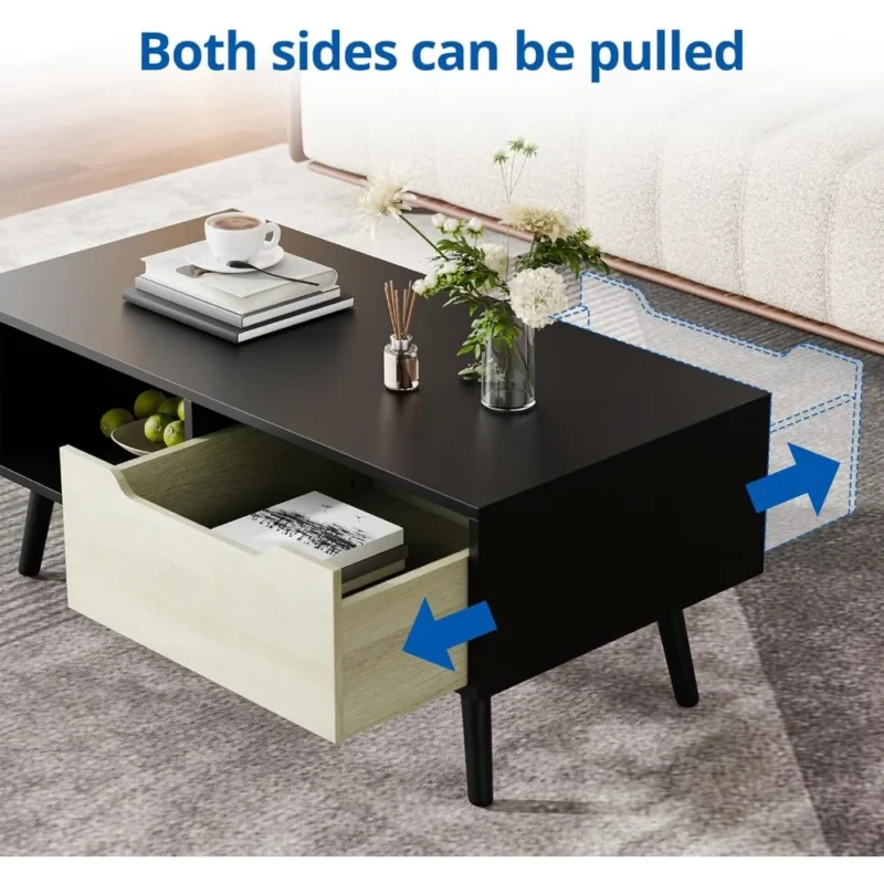 Rectangular Walnut Wood Mid-Century Modern Coffee Table with Storage Shelf - Image 5