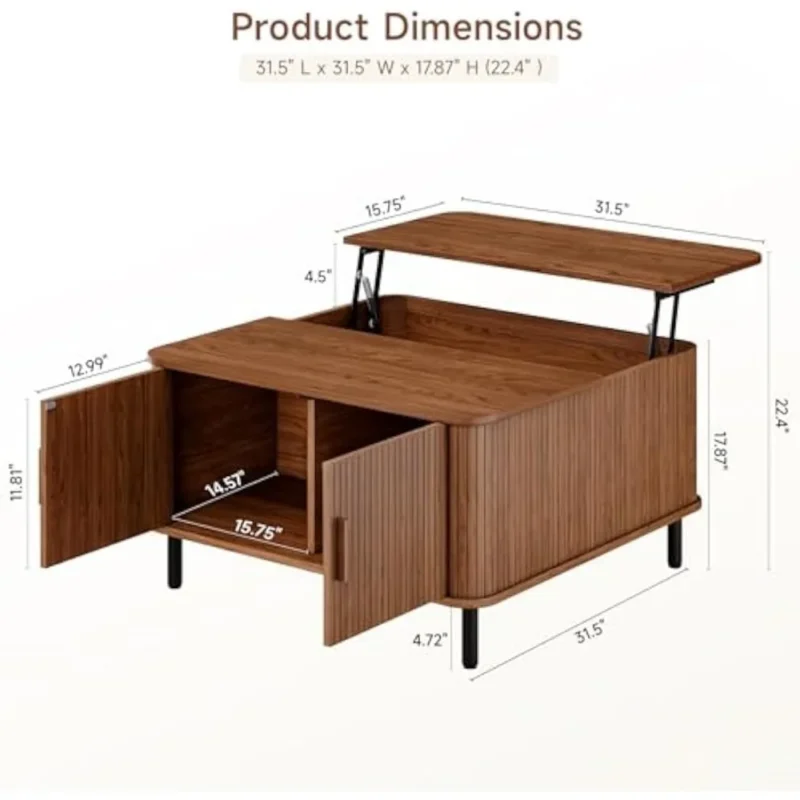 Square Wooden Lift Top Mid-Century Modern Coffee Table with Hidden Storage - Image 2