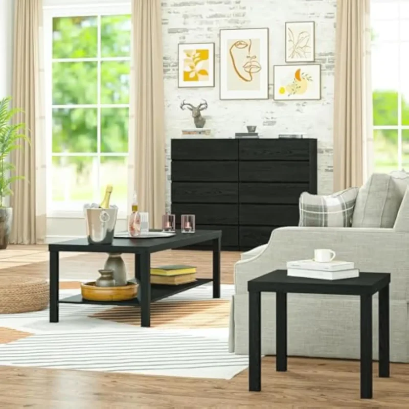 Rectangular Wood Mid-Century Modern Coffee Table with Storage Shelf - Image 2