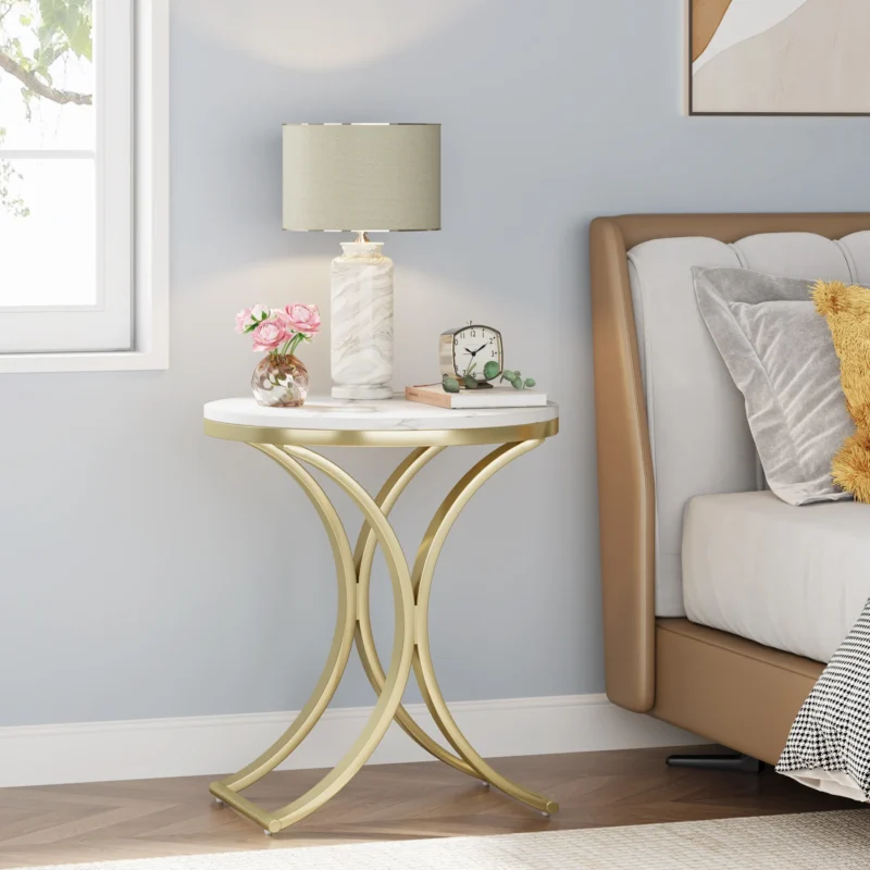 Round Metal End Table with Gold Frame Modern Accent Side Table - Image 4
