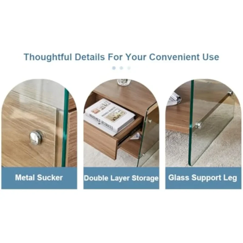 Round Glass Mid-Century Modern Coffee Table with Storage Drawer - Image 5