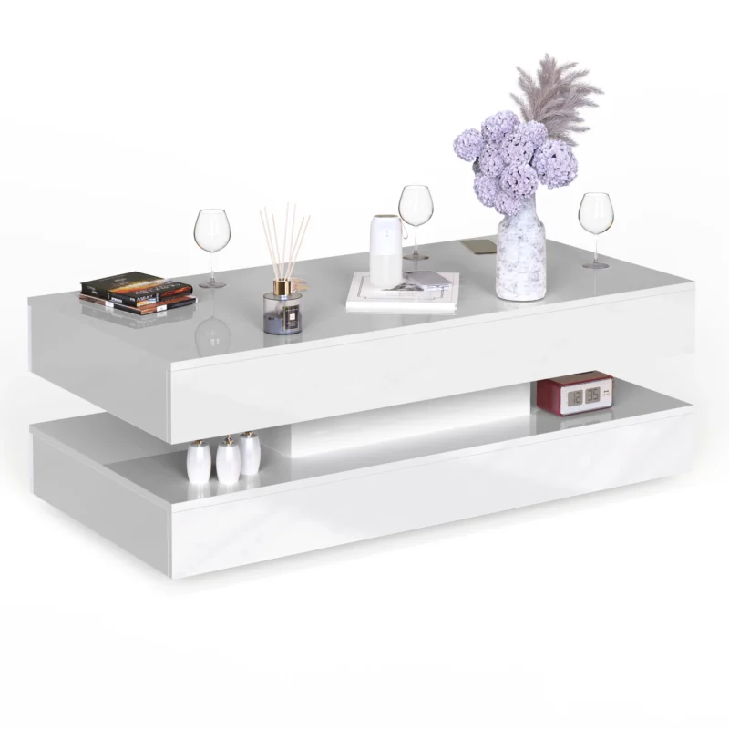 Rectangular High Gloss LED Coffee Table with Storage Drawers - Image 7