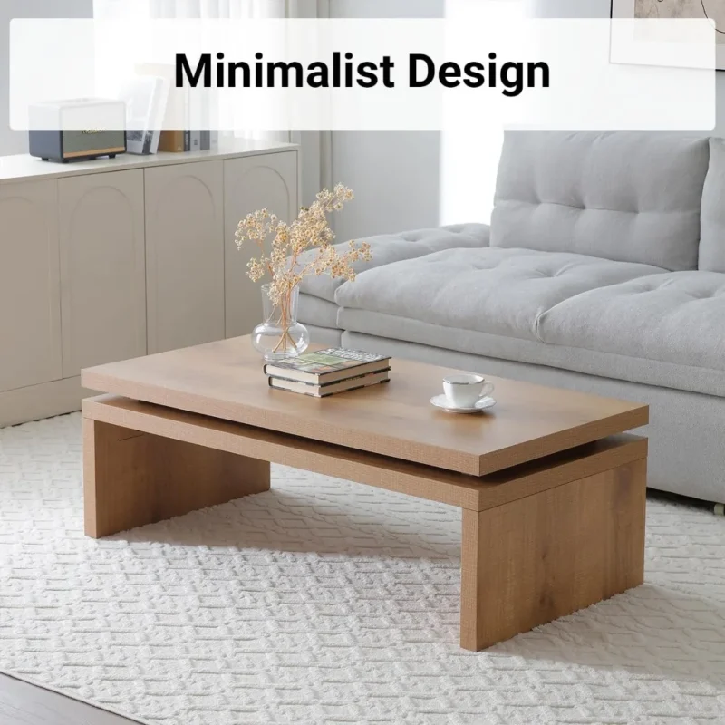 Rectangular Solid Firwood Mid-Century Modern Coffee Table with Natural Finish - Image 5