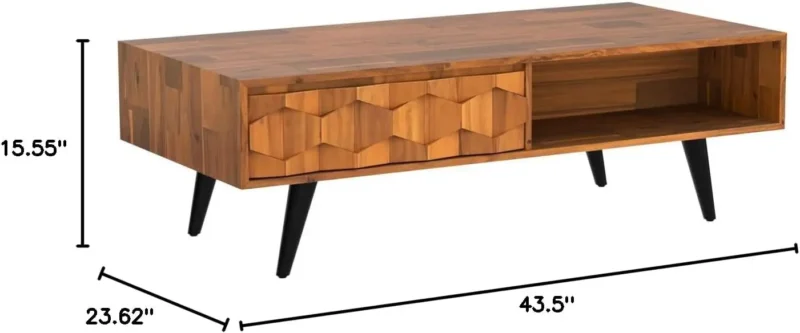 Rectangular Solid Wood Mid-Century Modern Coffee Table with Storage Shelf - Image 2