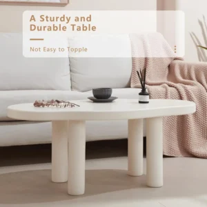 Organic Shape White Coffee Table with Tapered Legs Mid-Century Modern Cloud Design
