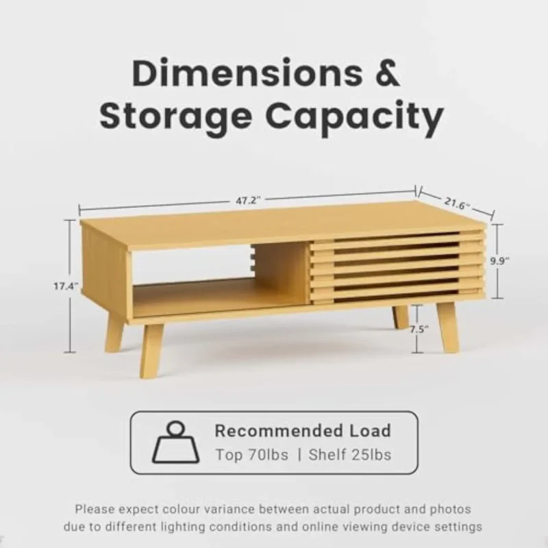Rectangular Oak Mid-Century Modern Coffee Table with Storage Door - Image 2