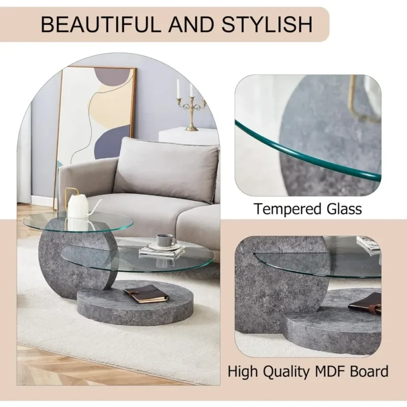 Round 3-Tier Glass Mid-Century Modern Coffee Table for Small Spaces - Image 6