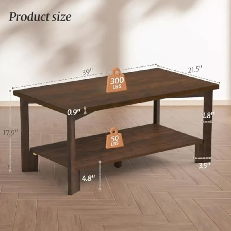 Rectangular Dark Walnut Mid-Century Modern Coffee Table with Storage Shelf - Image 3