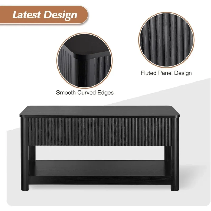 Oval Engineered Wood Lift Top Mid-Century Modern Coffee Table with Storage - Image 4