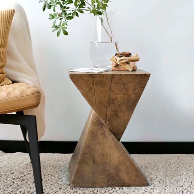 Triangular Lightweight Concrete Mid-Century Modern Side Table with Storage - Image 3
