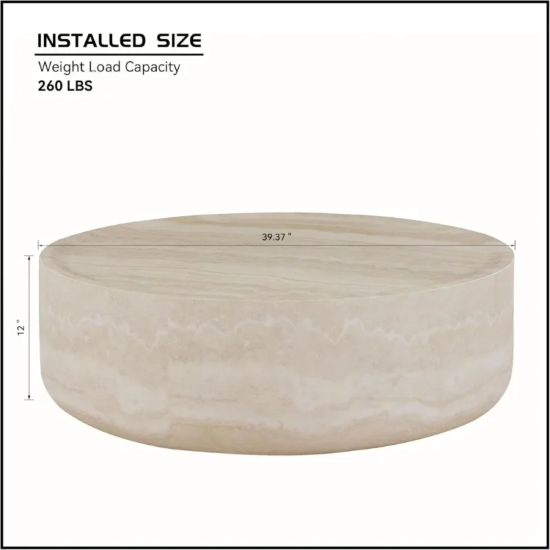 Round Travertine Textured Mid-Century Modern Coffee Table with Fiberglass Center - Image 2