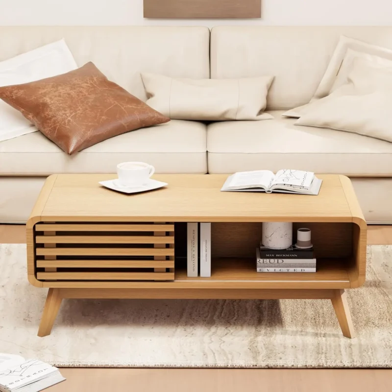 Rectangular Walnut Wood Mid-Century Modern Coffee Table with Lift Top - Image 9
