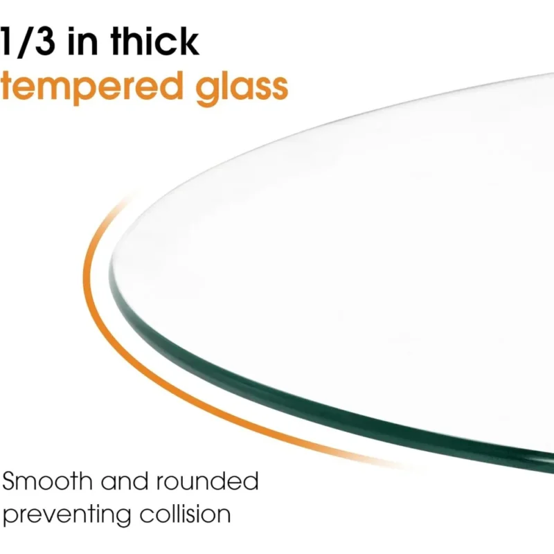 Round Tempered Glass Mid-Century Modern Coffee Table with Wooden Base - Image 3