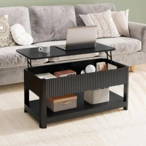 Oval Engineered Wood Lift Top Mid-Century Modern Coffee Table with Storage