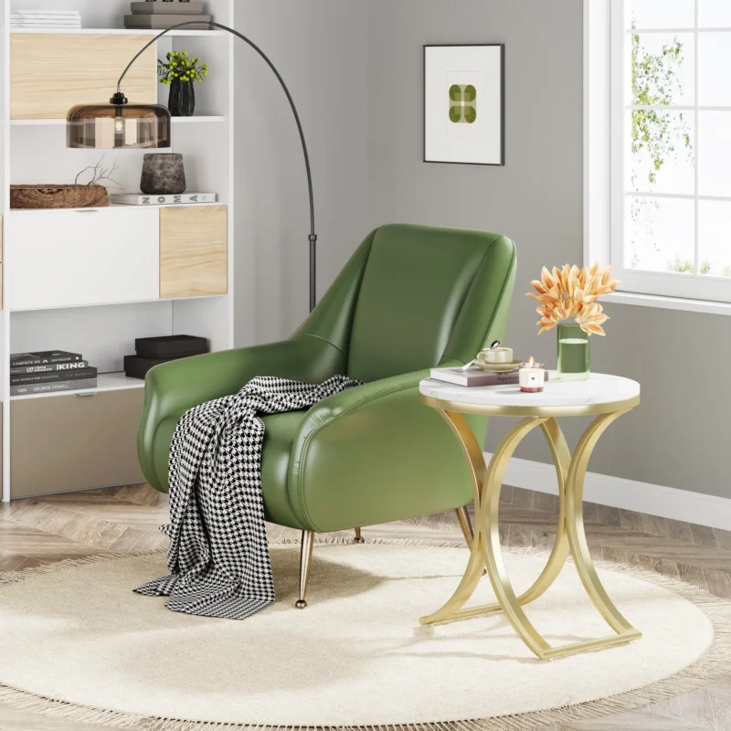Round Metal End Table with Gold Frame Modern Accent Side Table - Image 5