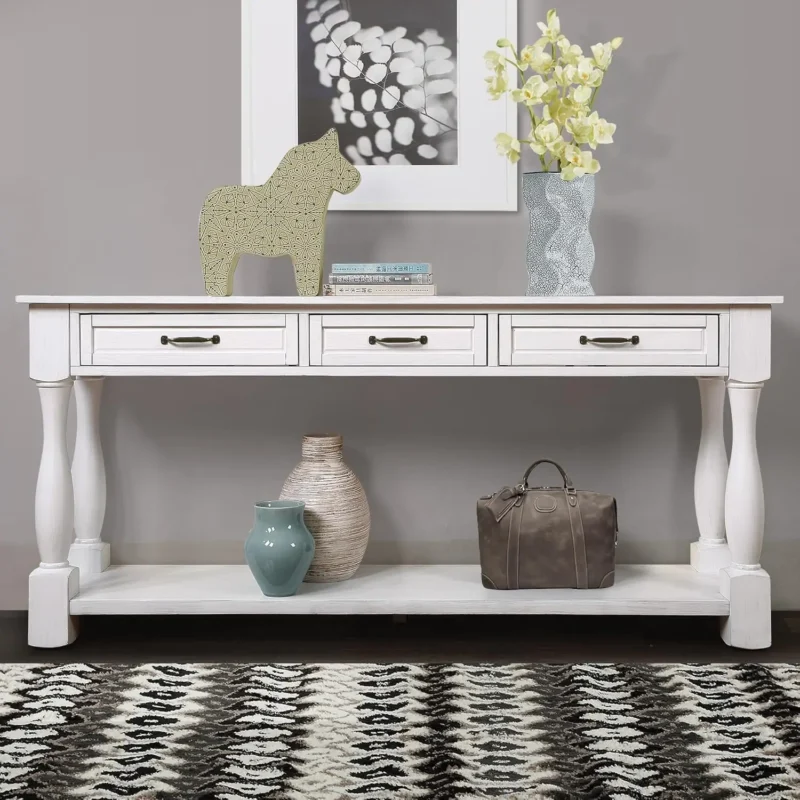 Rectangular Solid Wood Mid-Century Modern Console Table with Storage Drawer and Open Shelf - Image 8