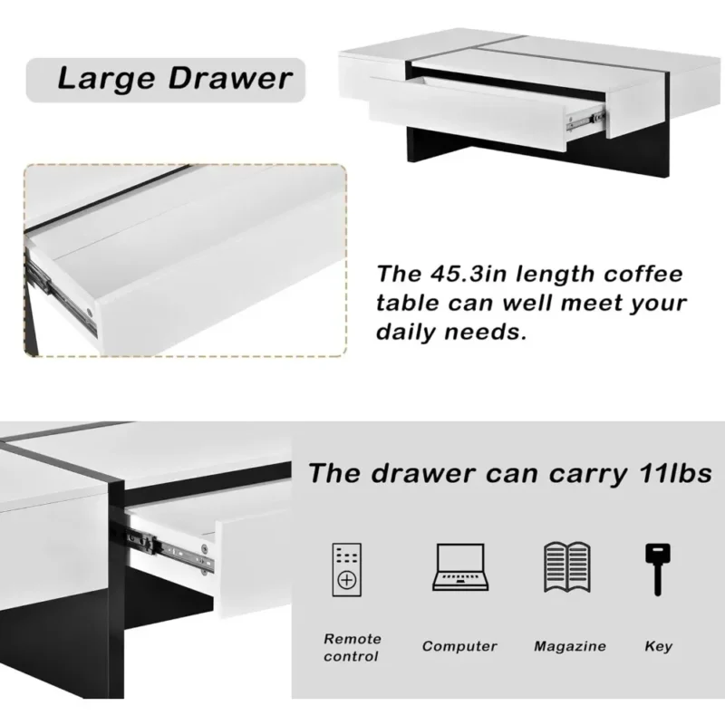 Rectangular Modern Coffee Table with Storage Drawer and T-Shaped Base - Image 4