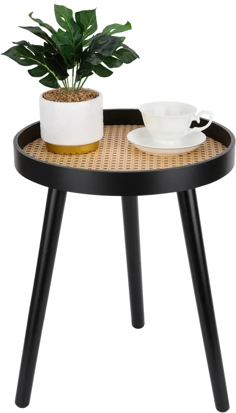Round Rattan Nesting Coffee Tables Set of 2 Mid-Century Modern Side End Tables - Image 9
