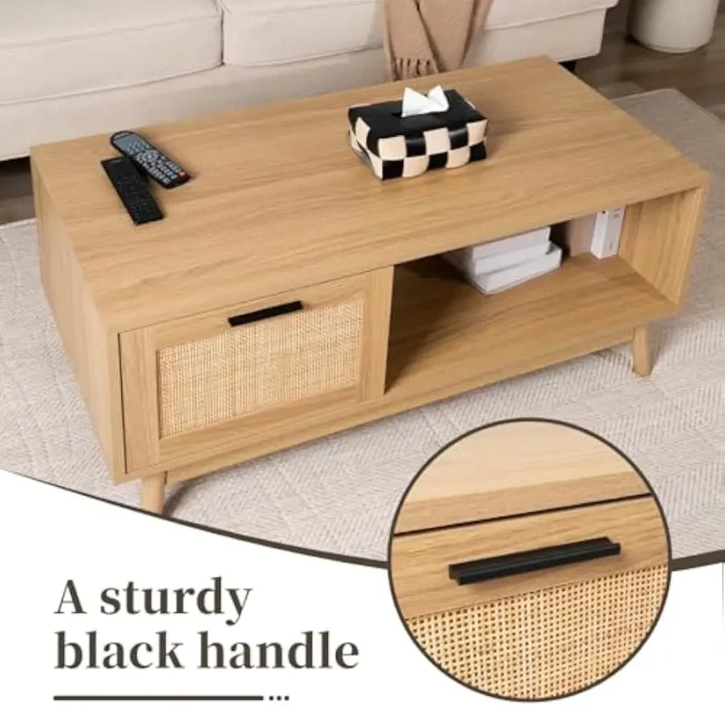 Rectangular Walnut Wood Mid-Century Modern Coffee Table with Storage Drawer - Image 3