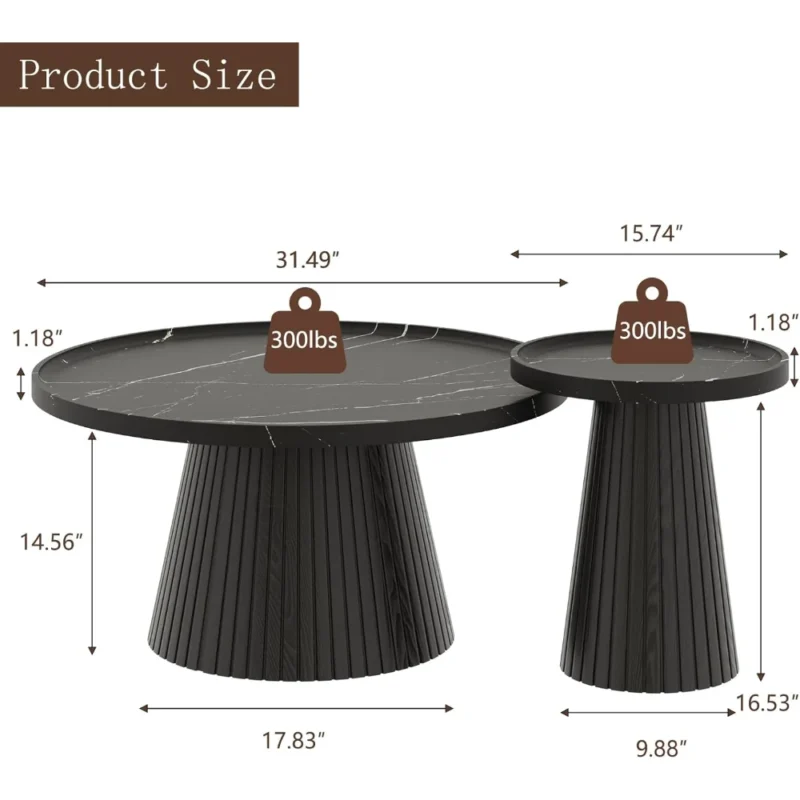 Round Nesting Marble Veneer Mid-Century Modern Coffee Tables Set of 2 - Image 2