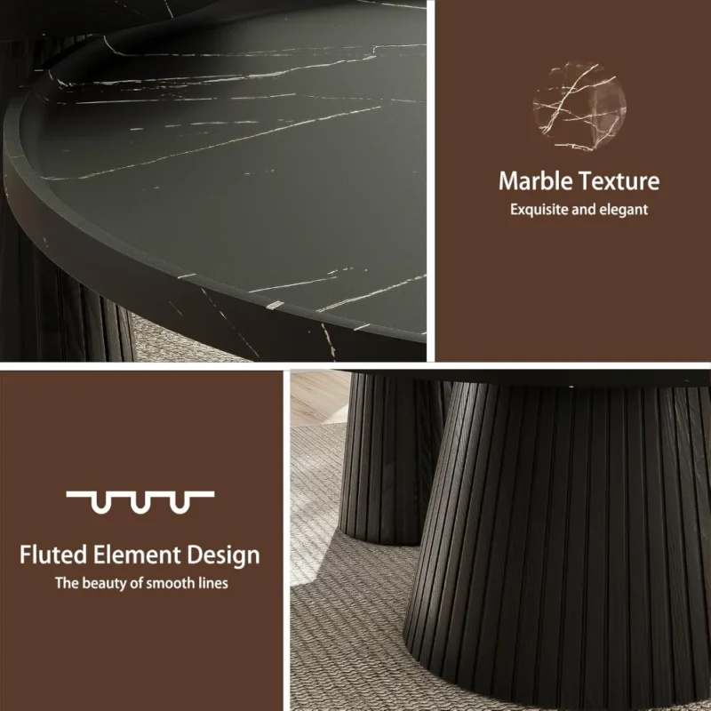 Round Nesting Marble Veneer Mid-Century Modern Coffee Tables Set of 2 - Image 3