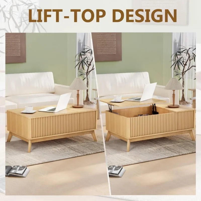 Rectangular Walnut Wood Mid-Century Modern Coffee Table with Lift Top - Image 4
