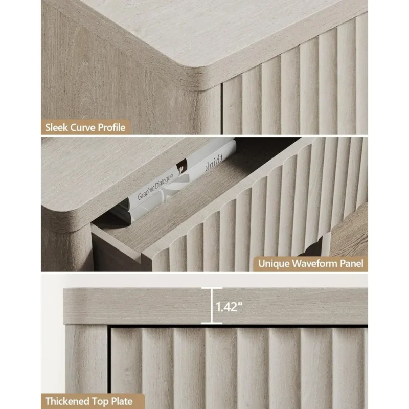 Rectangular Engineered Wood Mid-Century Modern Nightstands Set of 2 with Storage Drawer - Image 5