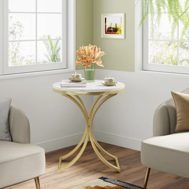 Round Metal End Table with Gold Frame Modern Accent Side Table - Image 3