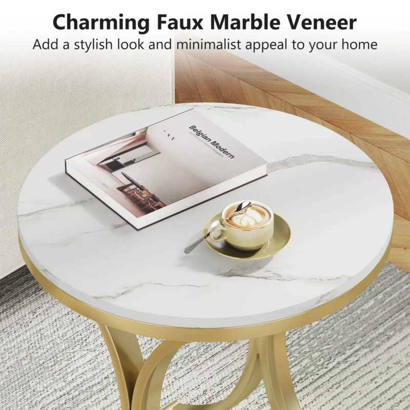 Round Metal End Table with Gold Frame Modern Accent Side Table - Image 2