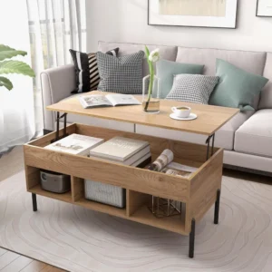 Rectangular Wooden Lift Top Coffee Table with Hidden Storage Compartment