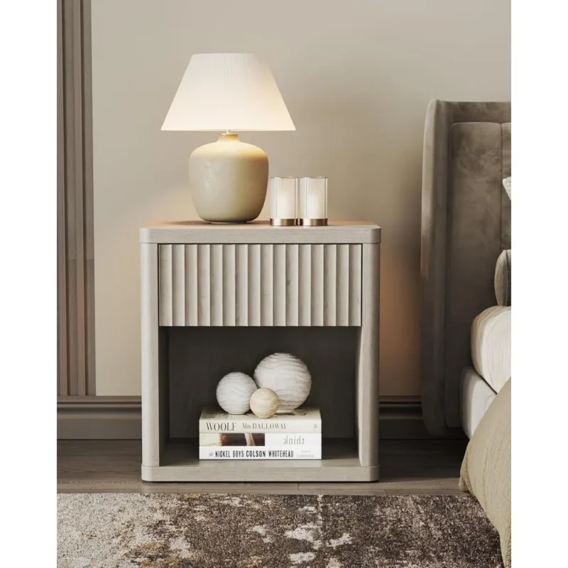 Rectangular Engineered Wood Mid-Century Modern Nightstands Set of 2 with Storage Drawer - Image 2