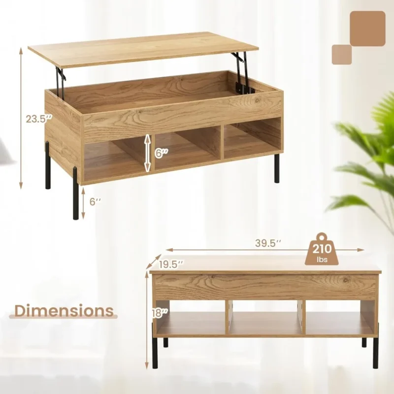 Rectangular Wooden Lift Top Coffee Table with Hidden Storage Compartment - Image 2
