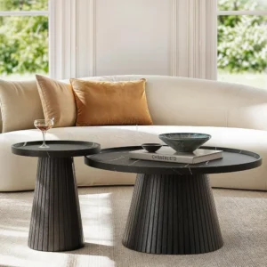 Round Nesting Marble Veneer Mid-Century Modern Coffee Tables Set of 2