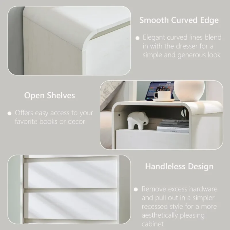 Modern Wood Nightstand with Charging Station and Dual Storage Drawers - Image 5