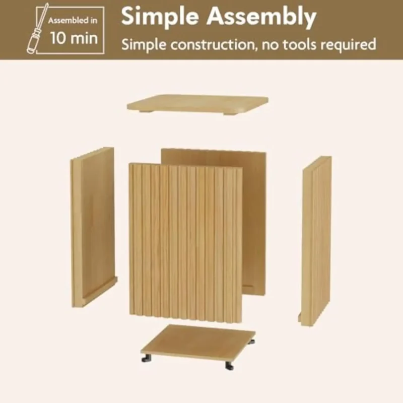Square Wooden Fluted Side Table Set with Storage Modern Farmhouse End Tables - Image 6