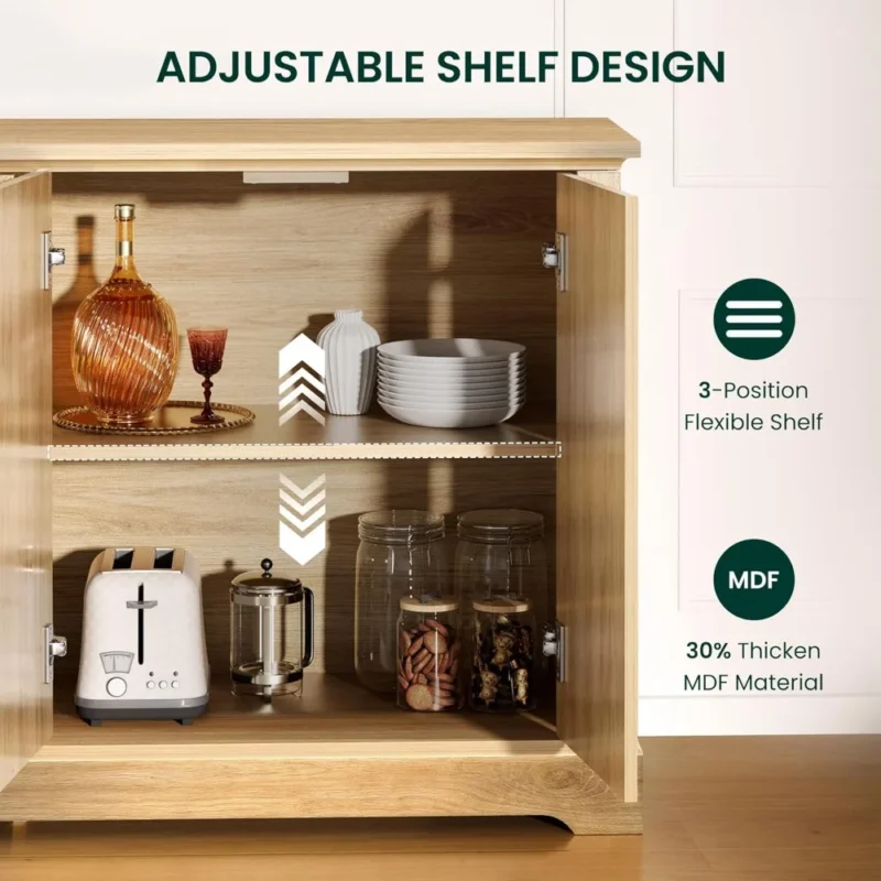 Fluted Oak Mid-Century Modern Sideboard with 4 Doors and Adjustable Shelving - Image 3
