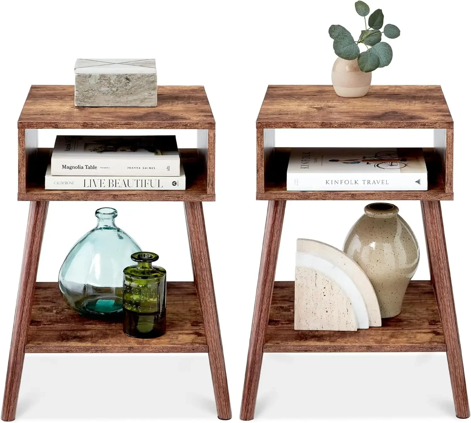 Square walnut side table showcasing beautiful wood grain on flat surface