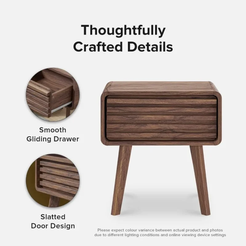 Modern Wooden Mid-Century Nightstand with Two Drawers - Image 6