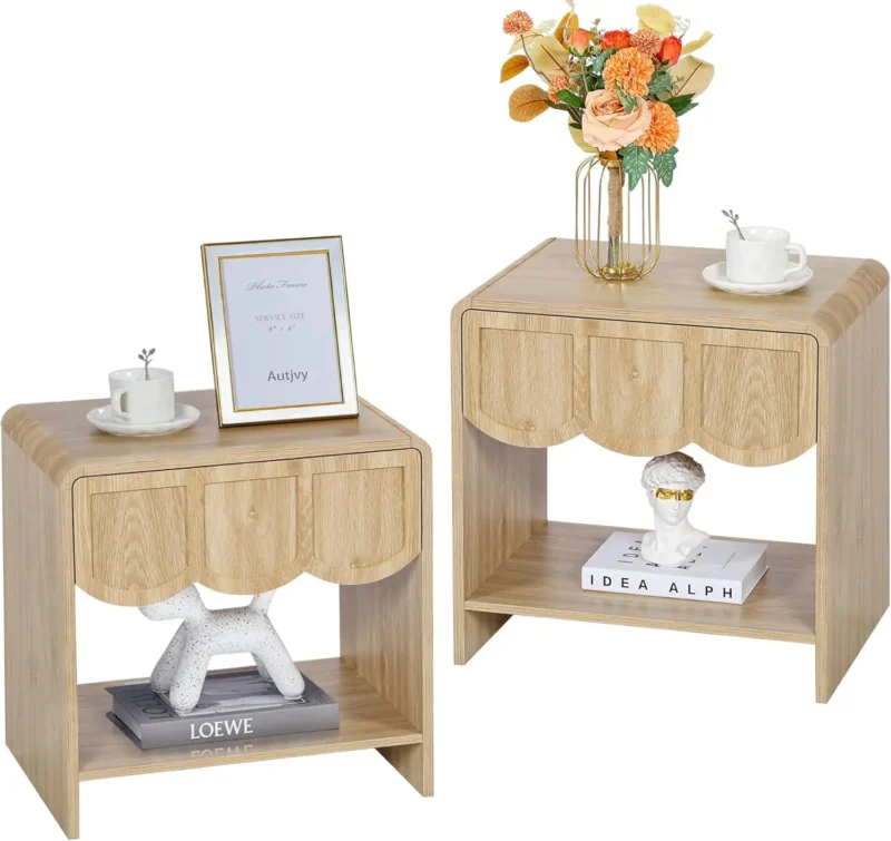 Wave Panel Wood Mid-Century Modern Nightstand Set of 2 - Image 9