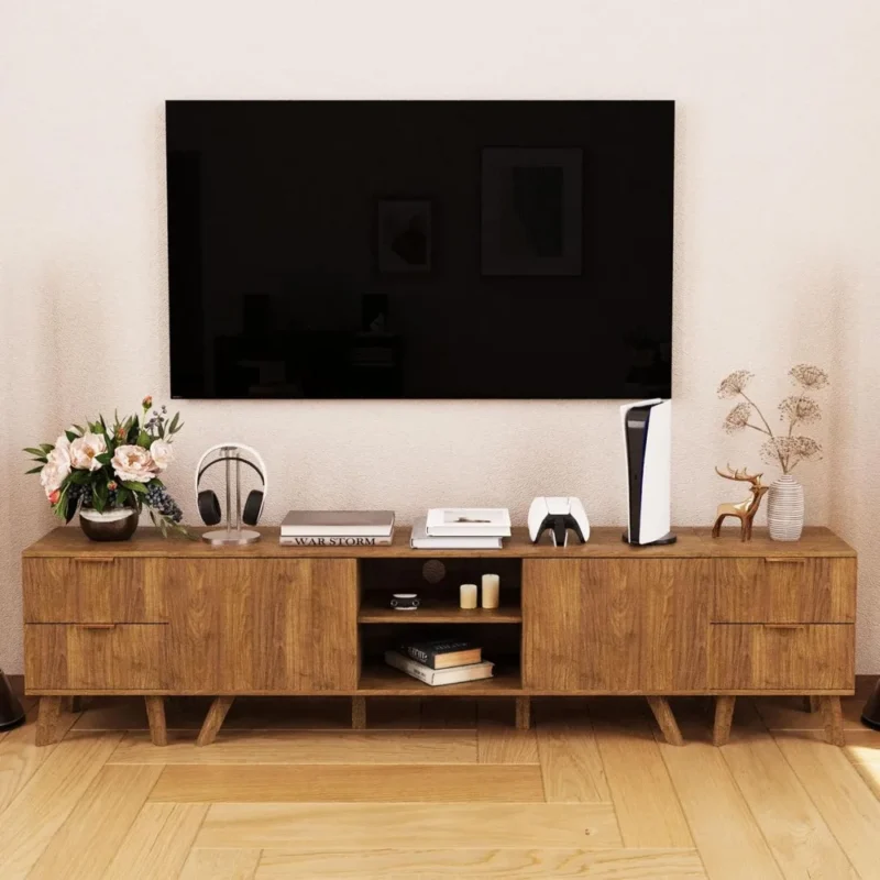 Fluted Walnut Rectangular Mid-Century Modern Nightstand Set with 2 Drawers - Image 4