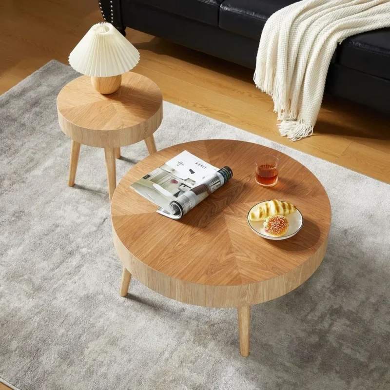 Round Nesting Solid Wood Mid-Century Modern Coffee Table Set of 2 - Image 5